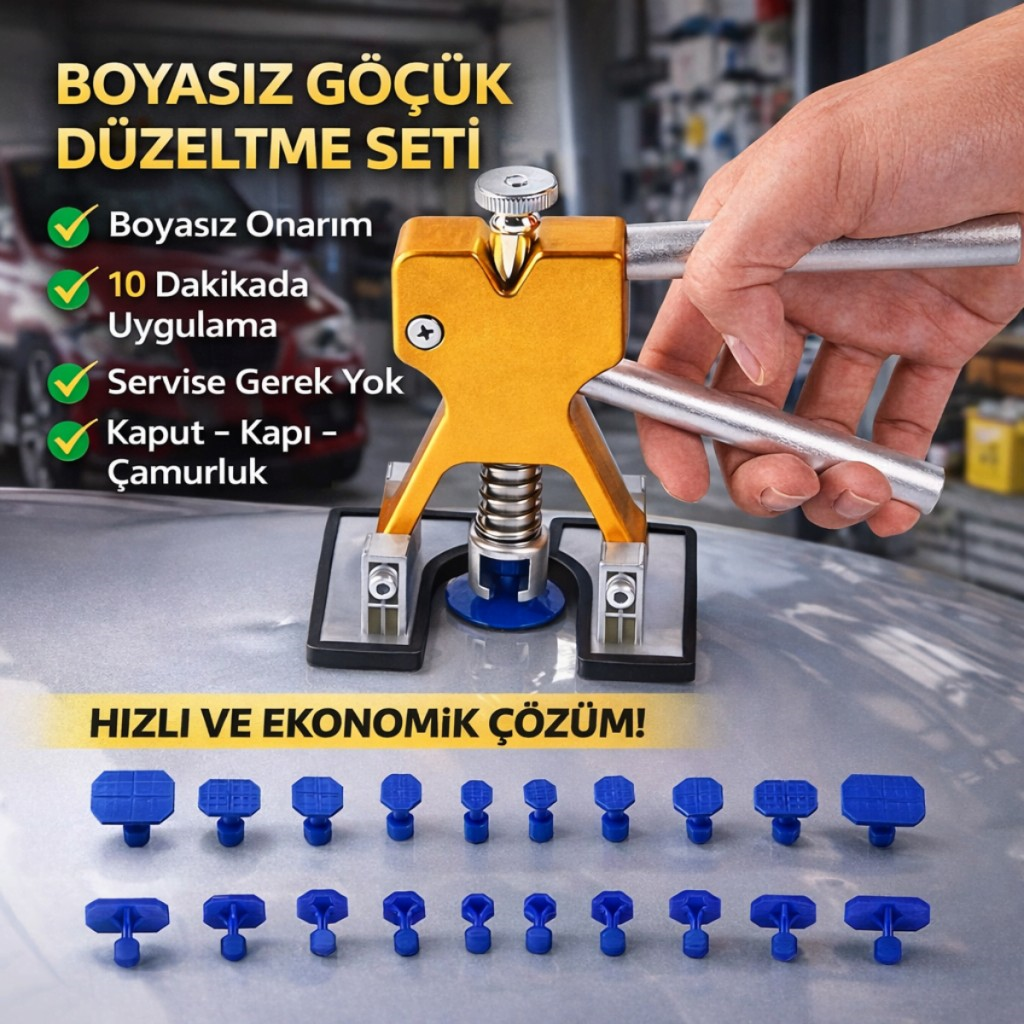 Polham 20 Parça Boyasız Göçük Düzeltme Seti | Kaput Kapı Çamurluk Göçük Onarım Aparatı | PDR Dent Repair Seti