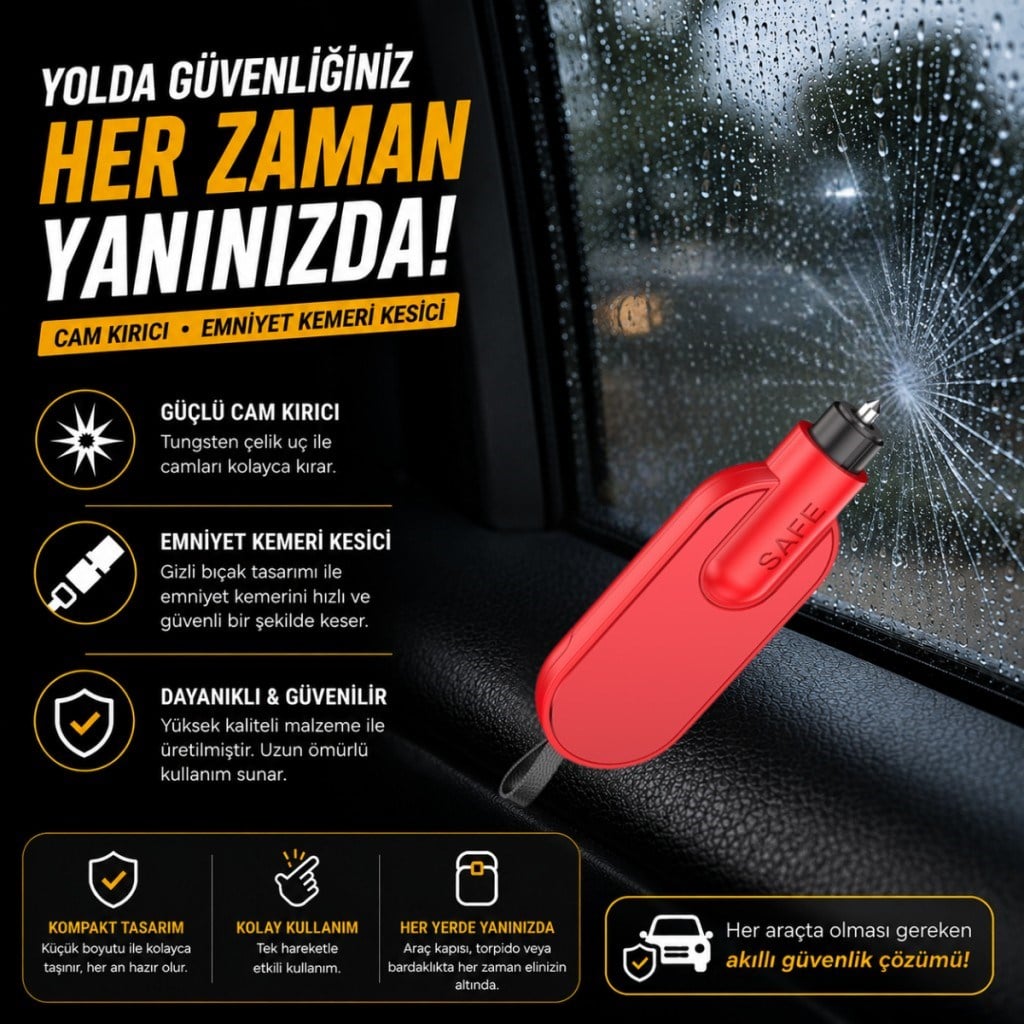 Polham 2in1 Anahtarlıklı Araç İçi Acil Durum Cam Kırıcı ve Emniyet Kemeri Kesici – Kompakt Oto Güvenlik Aparatı