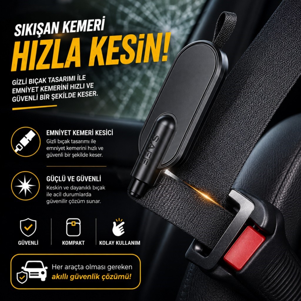 Polham 2in1 Anahtarlıklı Araç İçi Acil Durum Cam Kırıcı ve Emniyet Kemeri Kesici – Kompakt Oto Güvenlik Aparatı