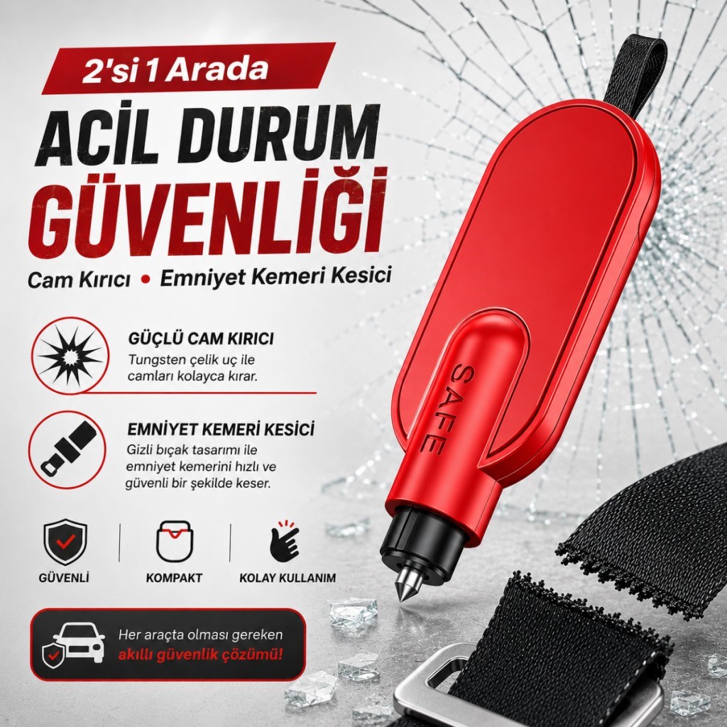 Polham 2in1 Anahtarlıklı Araç İçi Acil Durum Cam Kırıcı ve Emniyet Kemeri Kesici – Kompakt Oto Güvenlik Aparatı