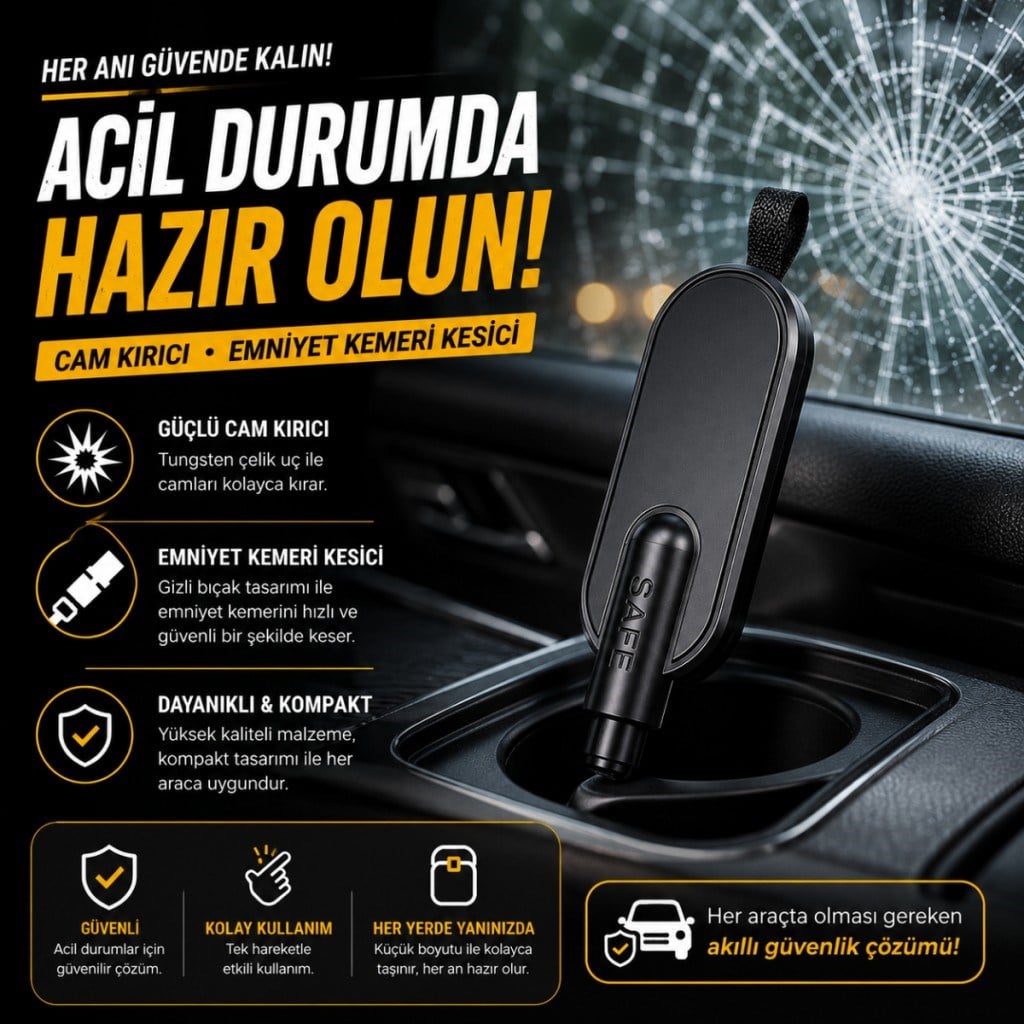 Polham 2in1 Anahtarlıklı Araç İçi Acil Durum Cam Kırıcı ve Emniyet Kemeri Kesici – Kompakt Oto Güvenlik Aparatı