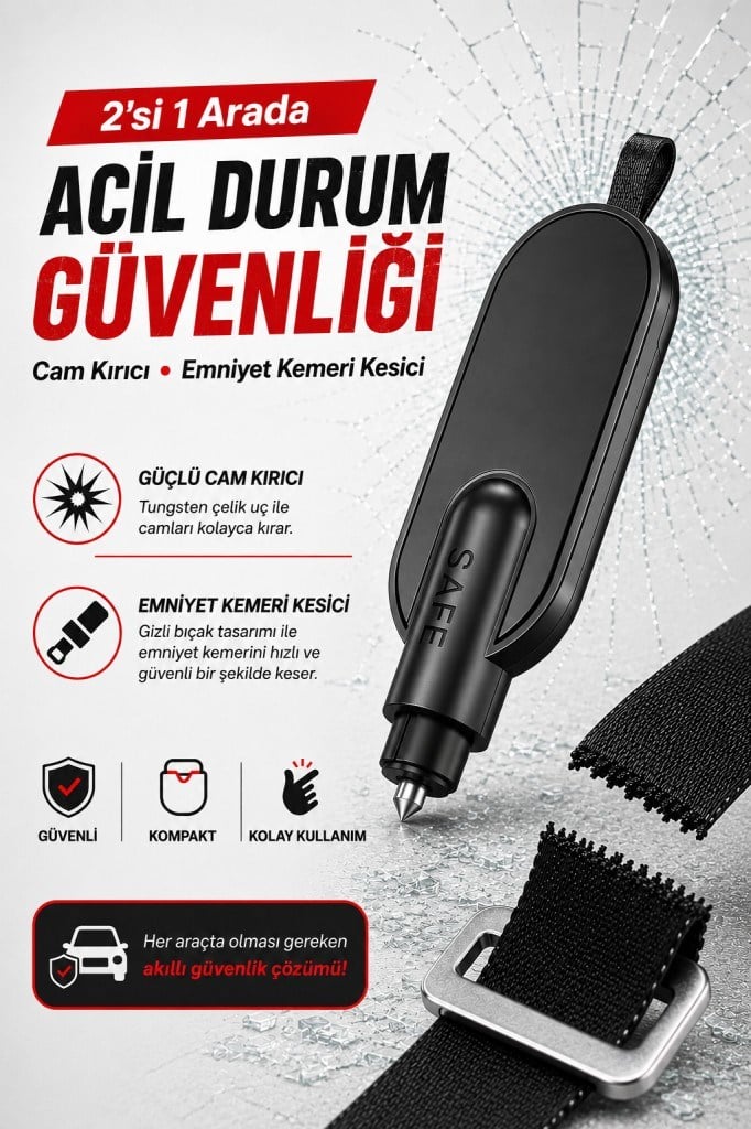 Polham 2in1 Anahtarlıklı Araç İçi Acil Durum Cam Kırıcı ve Emniyet Kemeri Kesici – Kompakt Oto Güvenlik Aparatı