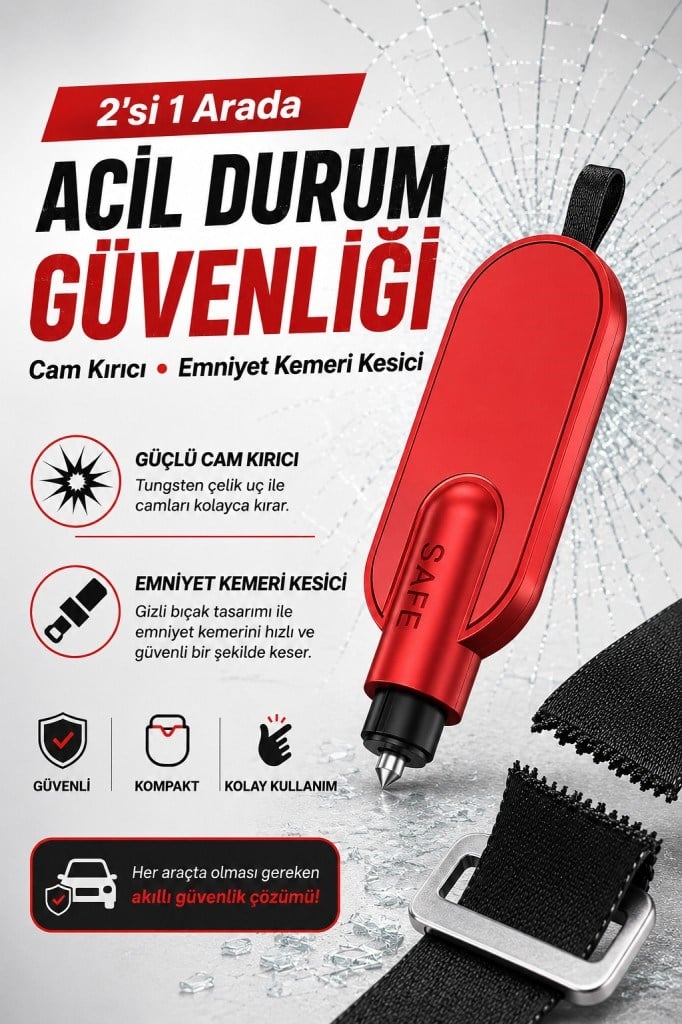 Polham 2in1 Anahtarlıklı Araç İçi Acil Durum Cam Kırıcı ve Emniyet Kemeri Kesici – Kompakt Oto Güvenlik Aparatı
