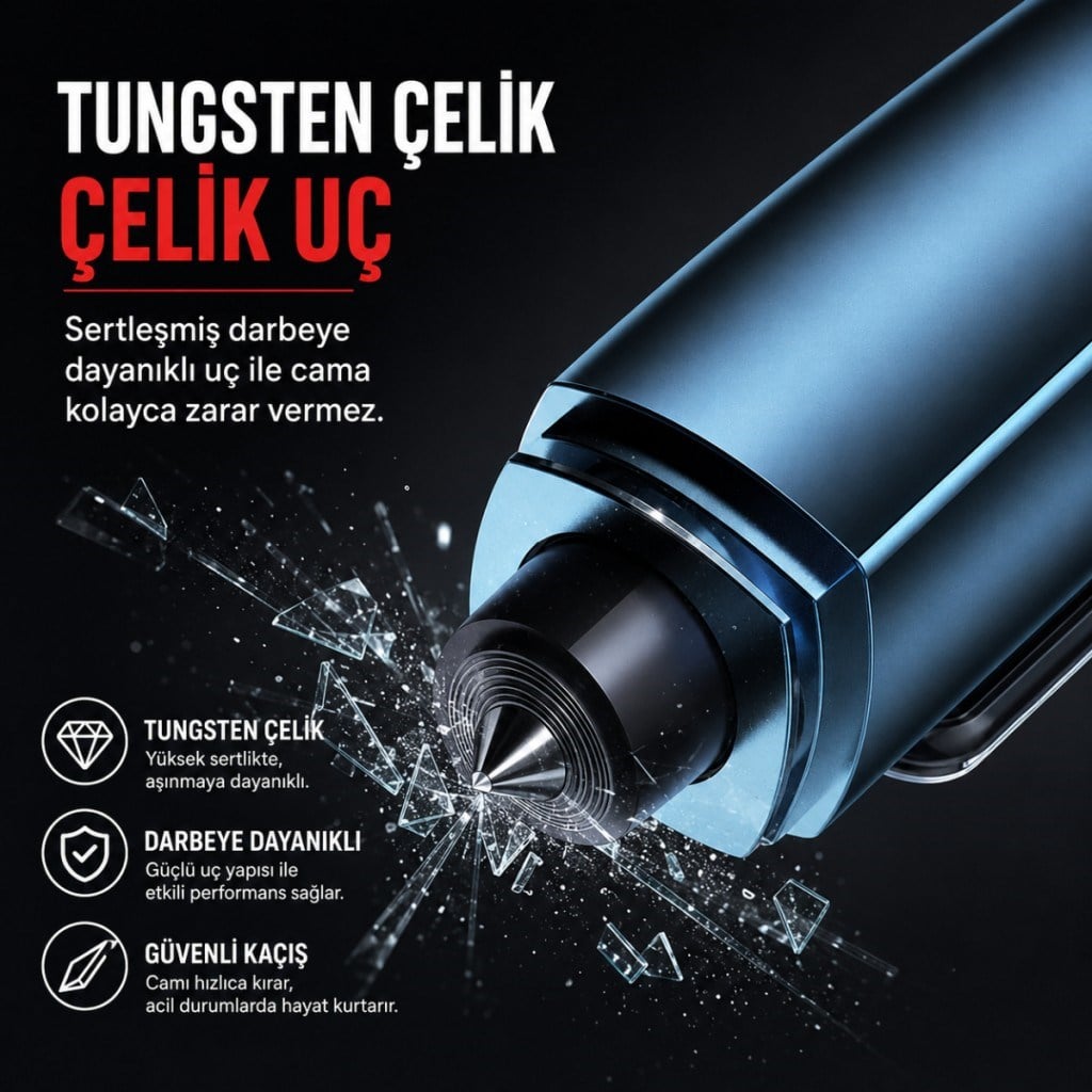 Polham 2in1 Araç İçi Acil Durum Cam Kırıcı ve Emniyet Kemeri Kesici – Tungsten Çelik Uçlu Güvenlik Aparatı