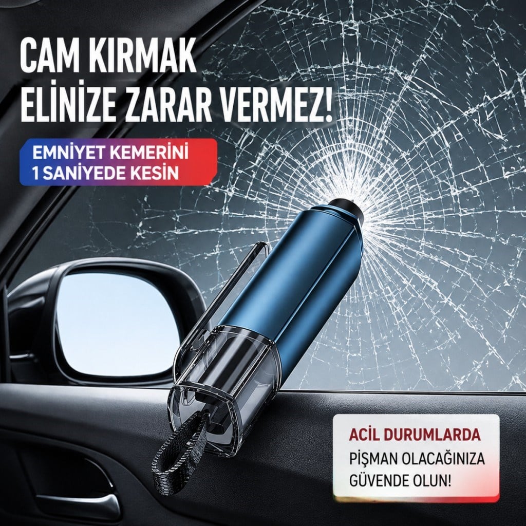 Polham 2in1 Araç İçi Acil Durum Cam Kırıcı ve Emniyet Kemeri Kesici – Tungsten Çelik Uçlu Güvenlik Aparatı