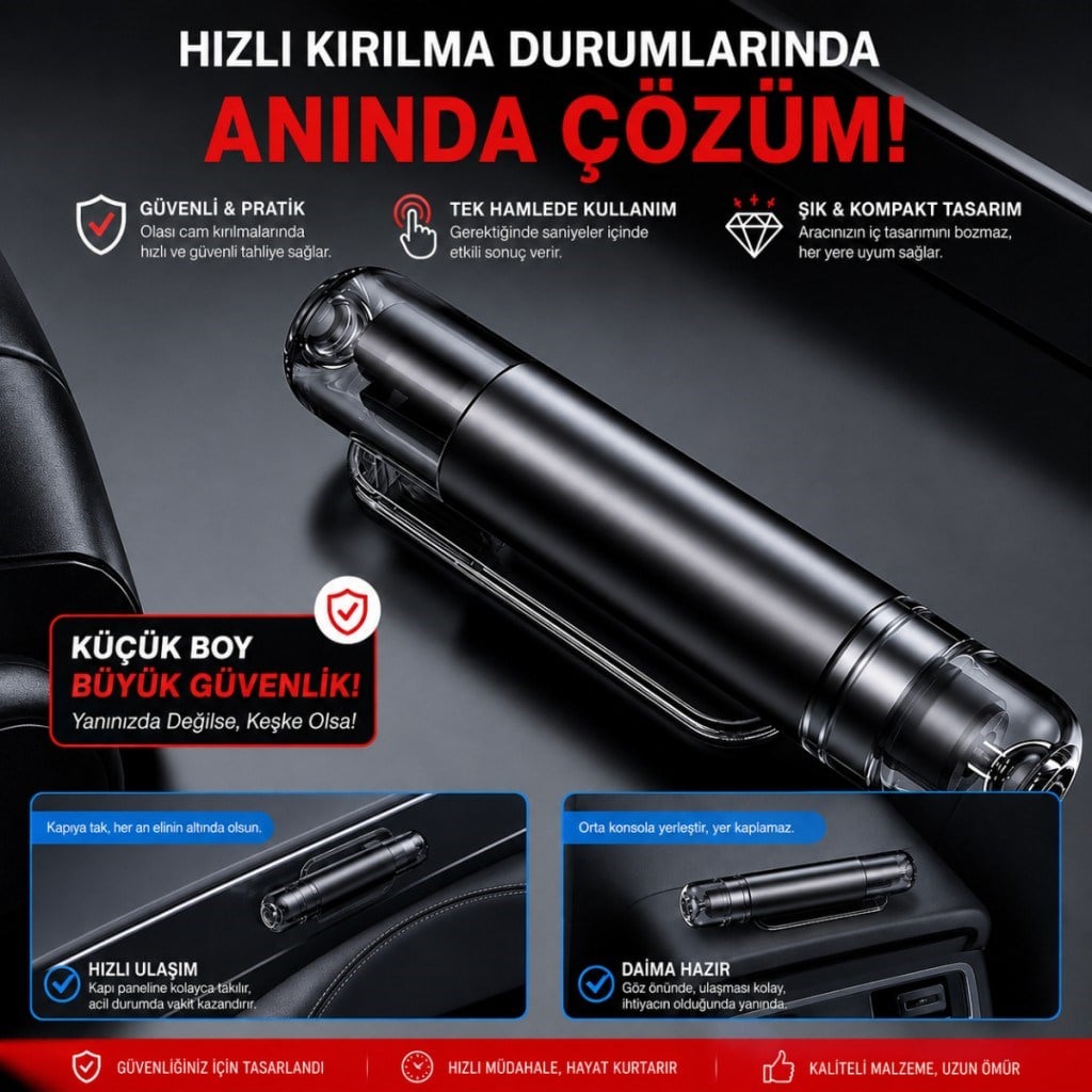 Polham 2in1 Arada Araç İçi Acil Durum Cam Kırıcı ve Emniyet Kemeri Kesici – Kompakt Oto Güvenlik ve Acil Çıkış Aparatı