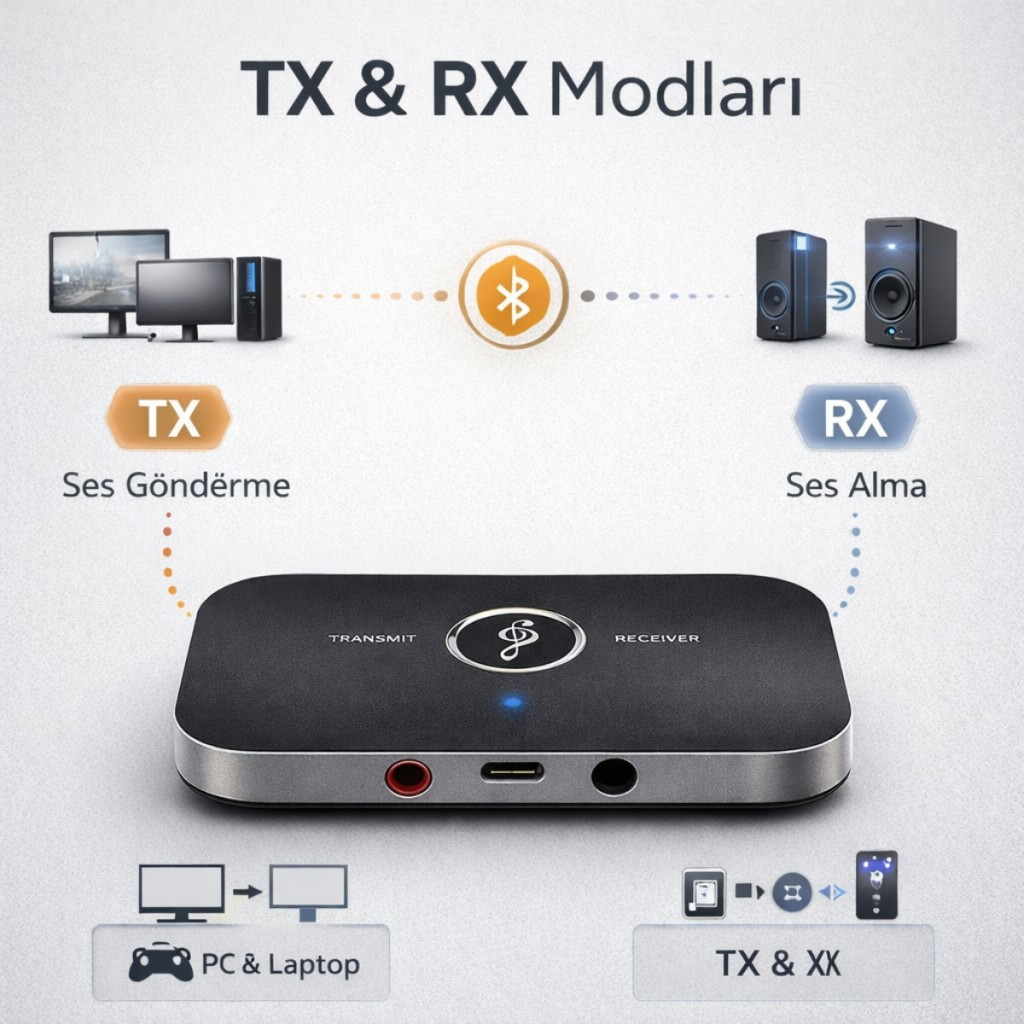 Polham 2in1 TV, PC, Hoparlör İçin Ses İletme ve Ses Alıcı Receiver Transmitter Adaptör, Bataryalı