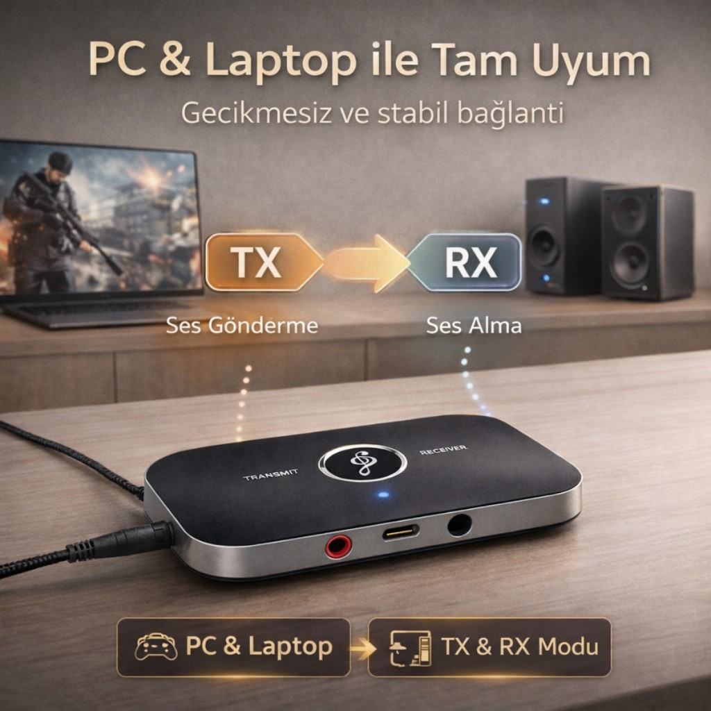 Polham 2in1 TV, PC, Hoparlör İçin Ses İletme ve Ses Alıcı Receiver Transmitter Adaptör, Bataryalı