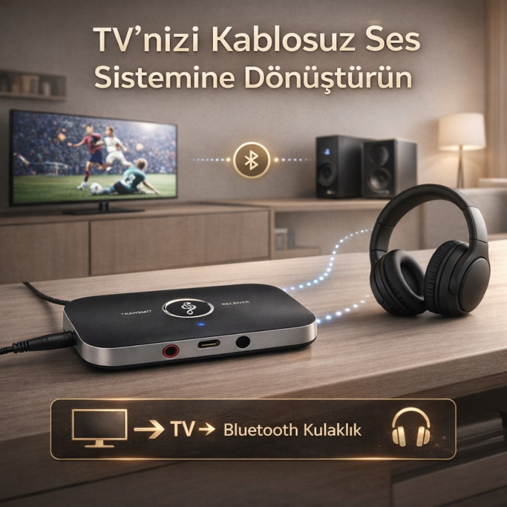 Polham 2in1 TV, PC, Hoparlör İçin Ses İletme ve Ses Alıcı Receiver Transmitter Adaptör, Bataryalı