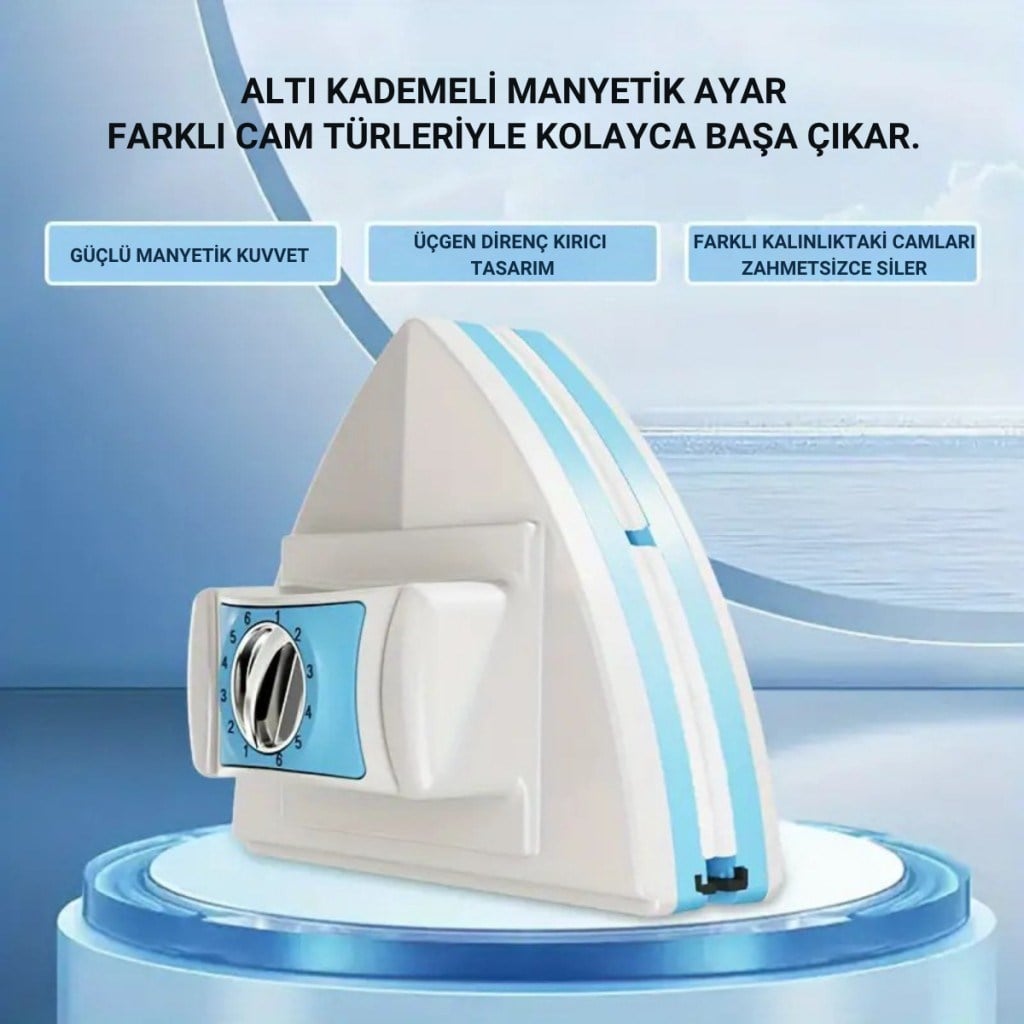 Polham 3-30 MM Çift Cam Uyumlu Ev ve Ofis Manyetik Cam Temizleyici, Çift Taraflı, Güvenli İpli Süper Etkili Cam Temizleyici