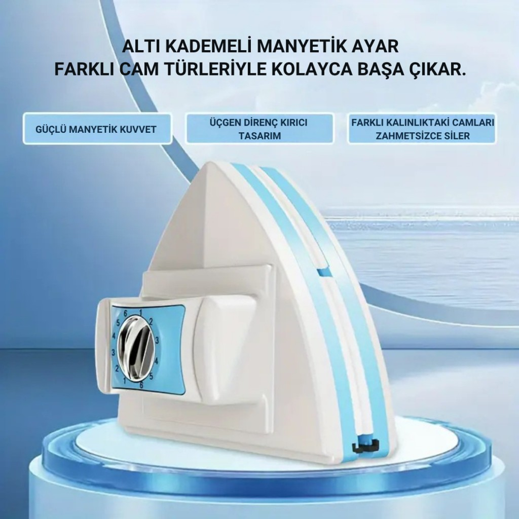 Polham 3-30 MM Çift Cam Uyumlu Ev ve Ofis Manyetik Cam Temizleyici, Çift Taraflı, Güvenli İpli Süper Etkili Cam Temizleyici