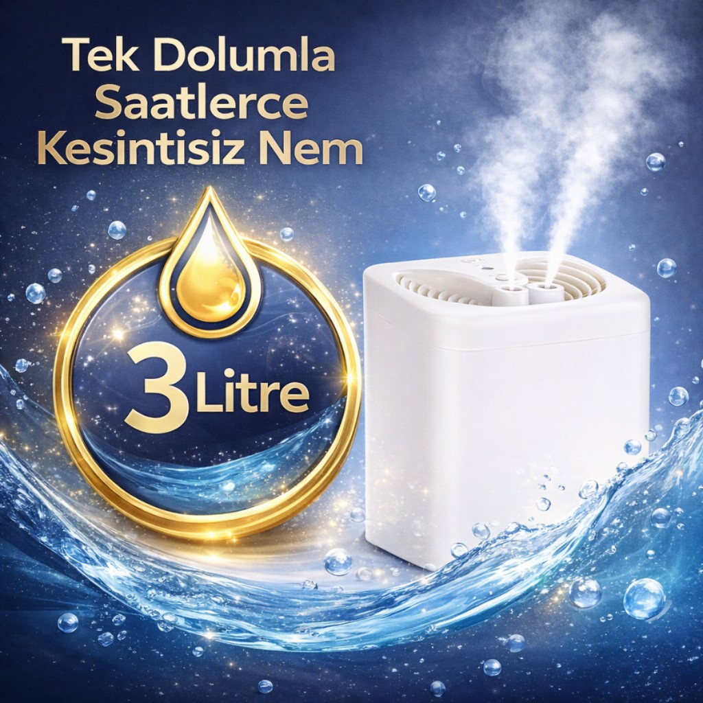 Polham 3 Litre Ultrasonik Hava Nemlendirici, Buhar Makinası Sprey, Koku Eklenebilir Çift Püskürtmeli Nemlendirici