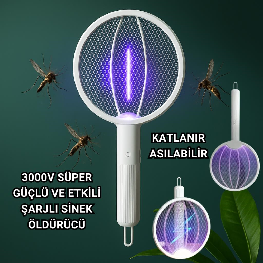 Polham 3000w Şarjlı Uv Işıklı Elektrikli Sivrisinek Kovucu Öldürücü Masaüstü El Tutmalı Katlanabilir