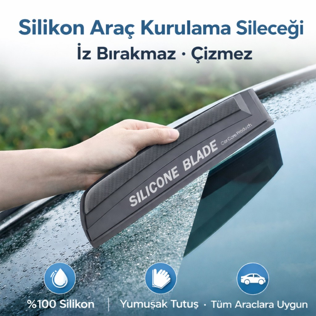 Polham 30CM Premium Silikon Araç Kurulama Sileceği – İz Bırakmaz, Çizmez,Cam, Ayna ve Duşakabin Uyumlu
