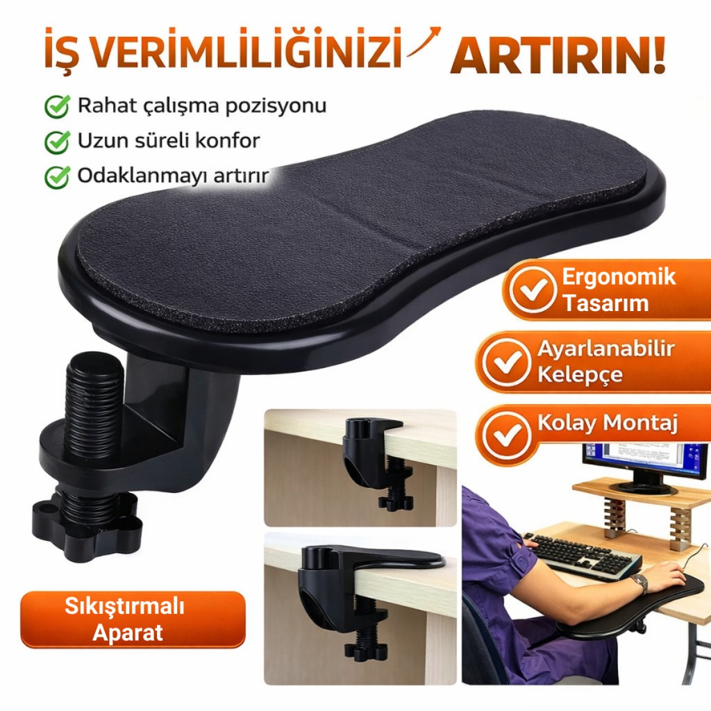 Polham 360 Derece Dönebilen Sıkıştırmalı Kol Dayama Pedi, Masa, Sandalye İçin Kol Desteği, Ayarlanabilir