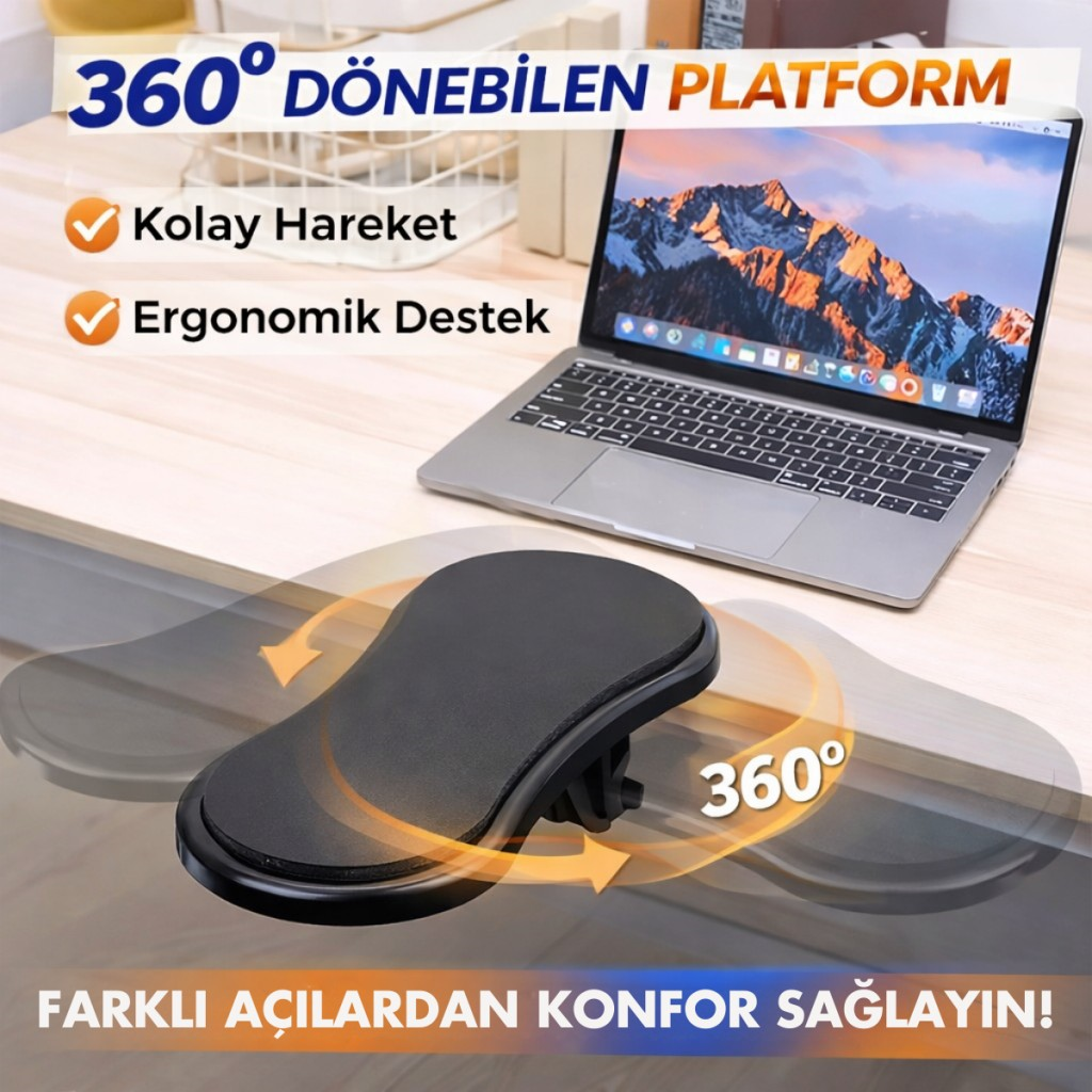 Polham 360 Derece Dönebilen Sıkıştırmalı Kol Dayama Pedi, Masa, Sandalye İçin Kol Desteği, Ayarlanabilir