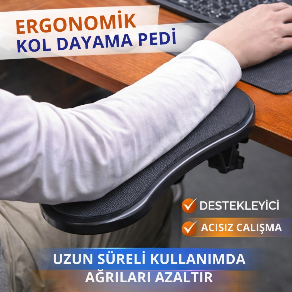 Polham 360 Derece Dönebilen Sıkıştırmalı Kol Dayama Pedi, Masa, Sandalye İçin Kol Desteği, Ayarlanabilir