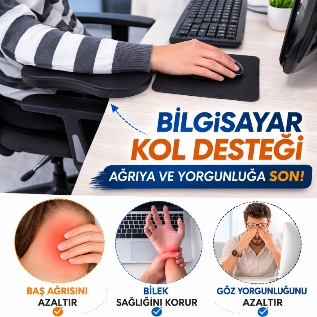 Polham 360 Derece Dönebilen Sıkıştırmalı Kol Dayama Pedi, Masa, Sandalye İçin Kol Desteği, Ayarlanabilir