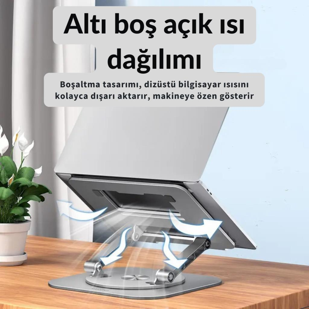 Polham 360 Derece Dönebilen Yükseklik, Açı Ayarlı Notebook, Tablet Standı, Kaydırmaz, Katlanabilir Stand
