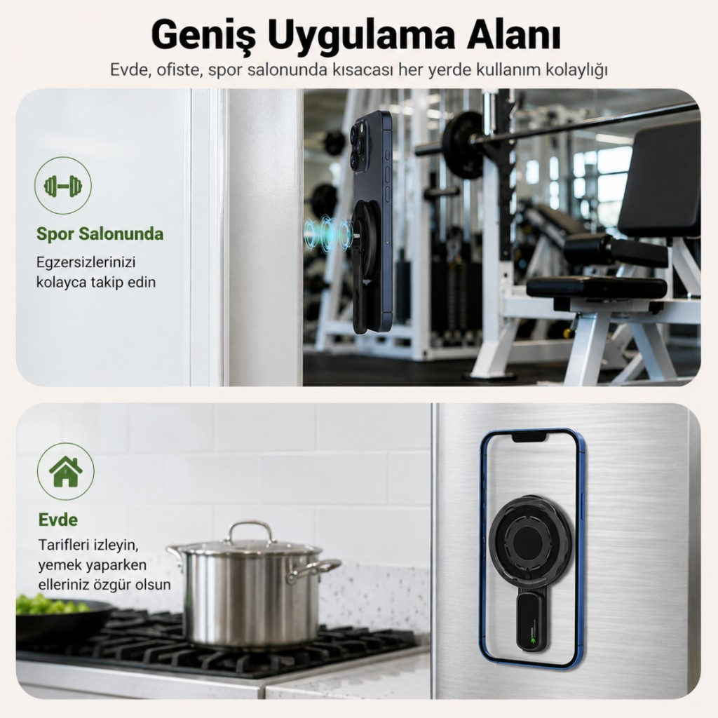 Polham 3in1 Manyetik Telefon Tutucu – 360° Döner Parmak Yüzük ve Ayarlanabilir Telefon Standı, Ful Metal Stand