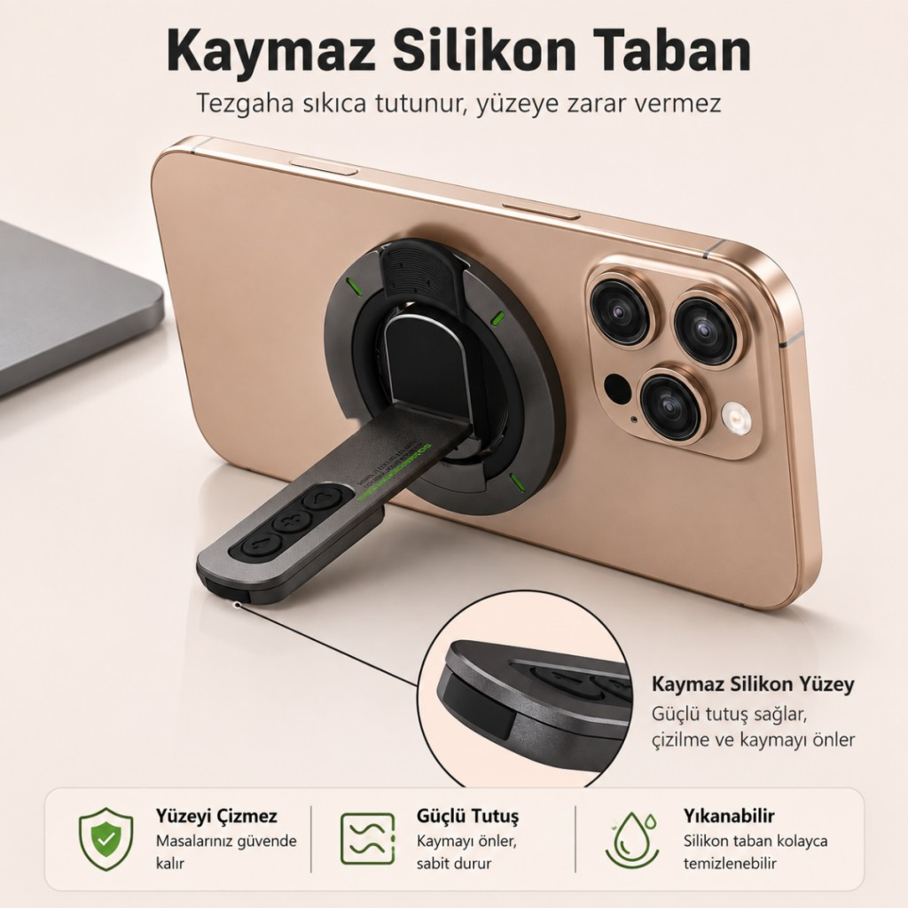 Polham 3in1 Manyetik Telefon Tutucu – 360° Döner Parmak Yüzük ve Ayarlanabilir Telefon Standı, Ful Metal Stand