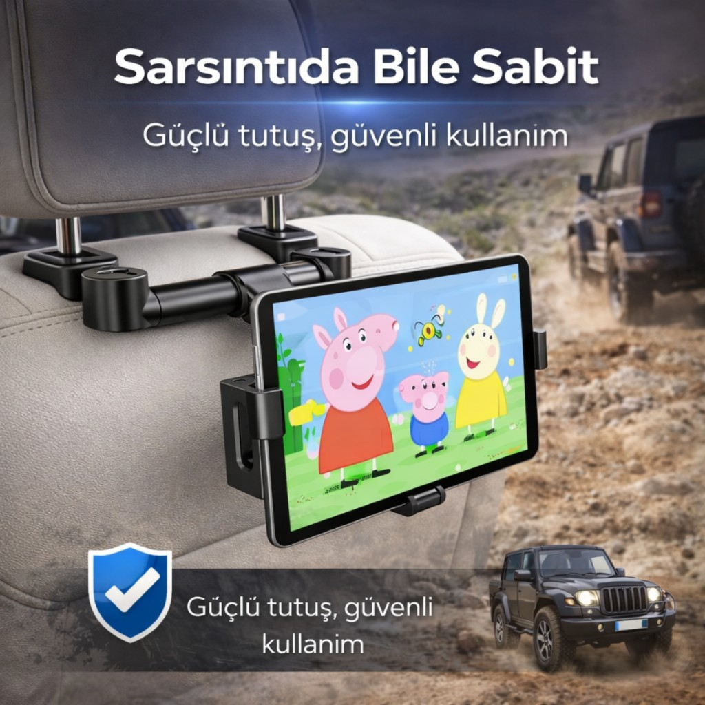 Polham 4.7 İnch ve 12.9 İnch Uyumlu Araç Arka Koltuk İçin Telefon ve Tablet Tutucu, 360 Derece Dönebilen Tablet Tutucu