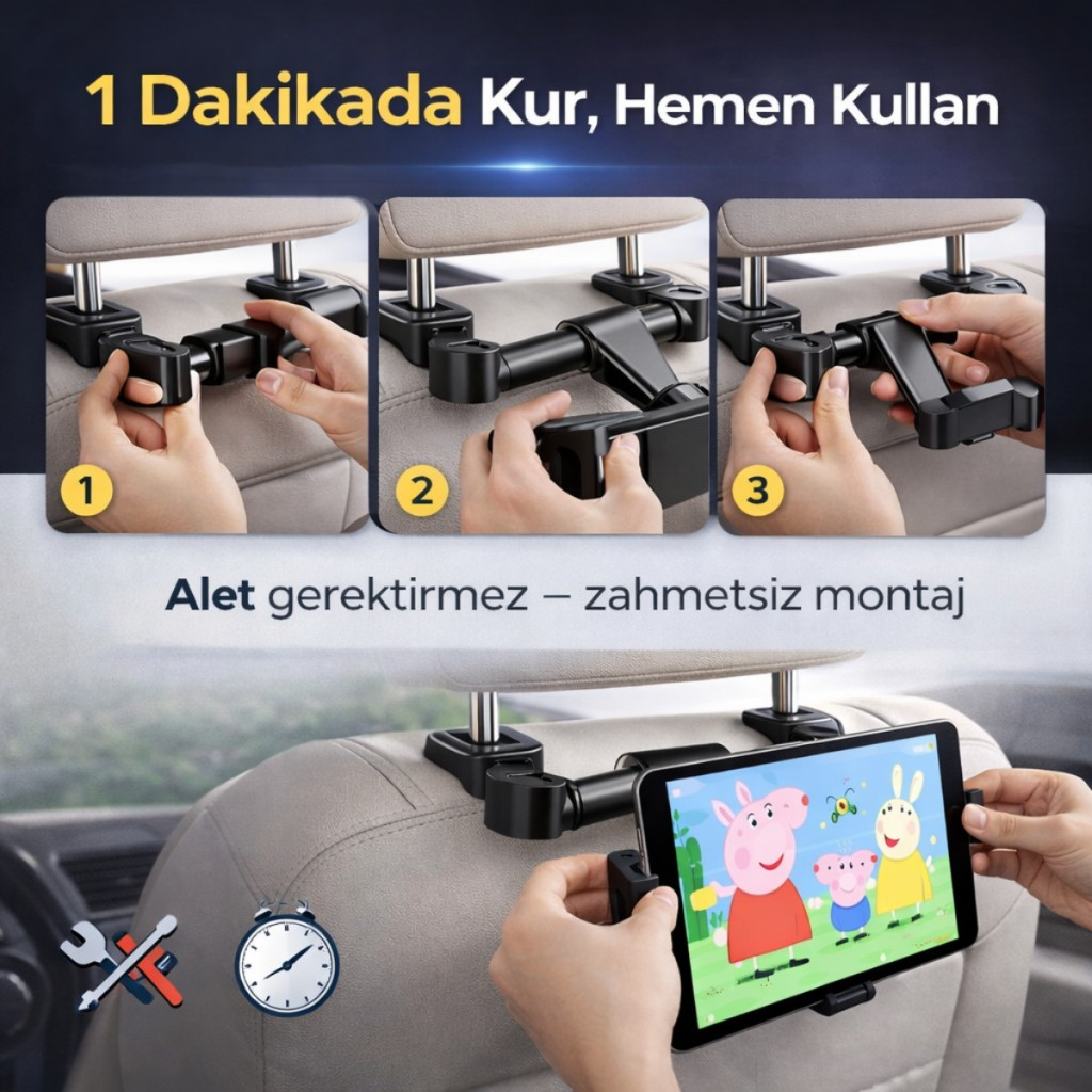 Polham 4.7 İnch ve 12.9 İnch Uyumlu Araç Arka Koltuk İçin Telefon ve Tablet Tutucu, 360 Derece Dönebilen Tablet Tutucu