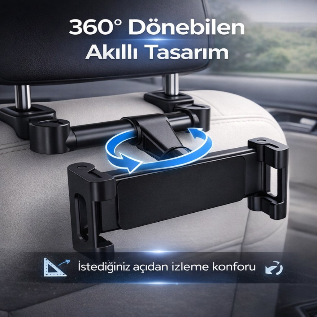 Polham 4.7 İnch ve 12.9 İnch Uyumlu Araç Arka Koltuk İçin Telefon ve Tablet Tutucu, 360 Derece Dönebilen Tablet Tutucu