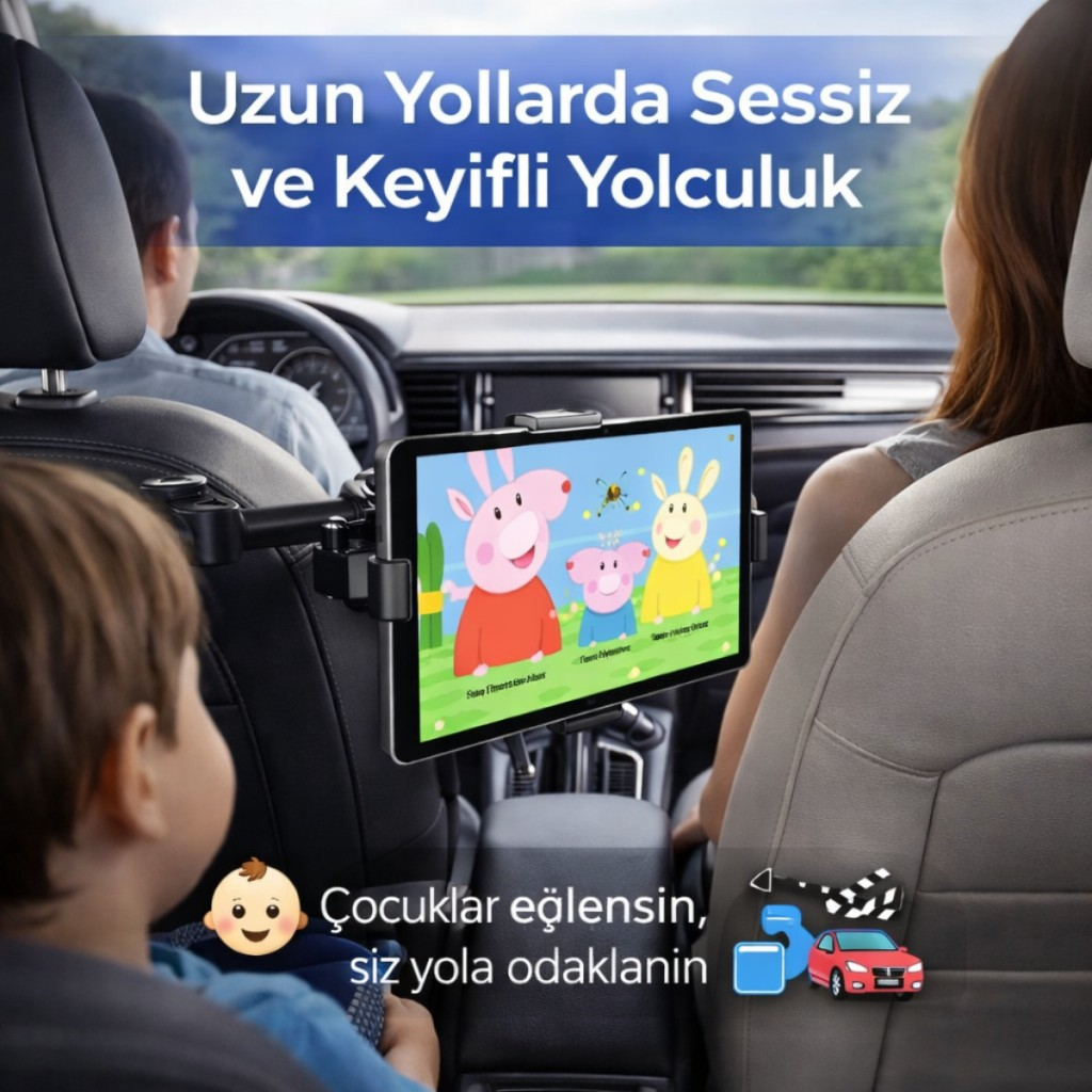 Polham 4.7 İnch ve 12.9 İnch Uyumlu Araç Arka Koltuk İçin Telefon ve Tablet Tutucu, 360 Derece Dönebilen Tablet Tutucu