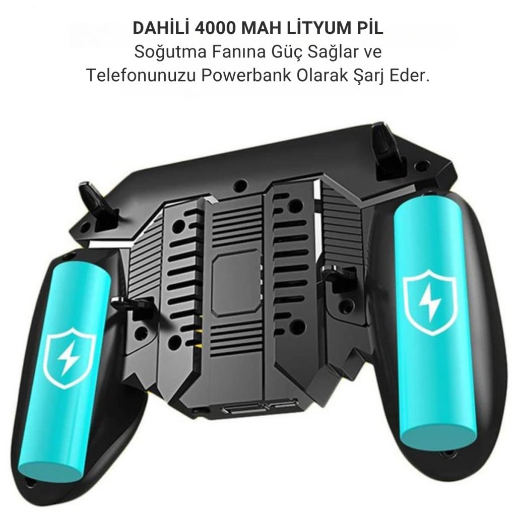 Polham 4000mAh Şarjlı Telefon Soğutucu ve Oyun Kolu, 6 Parmak Mobil Oyun Konsolu, Tüm Telefonlara Uyumlu