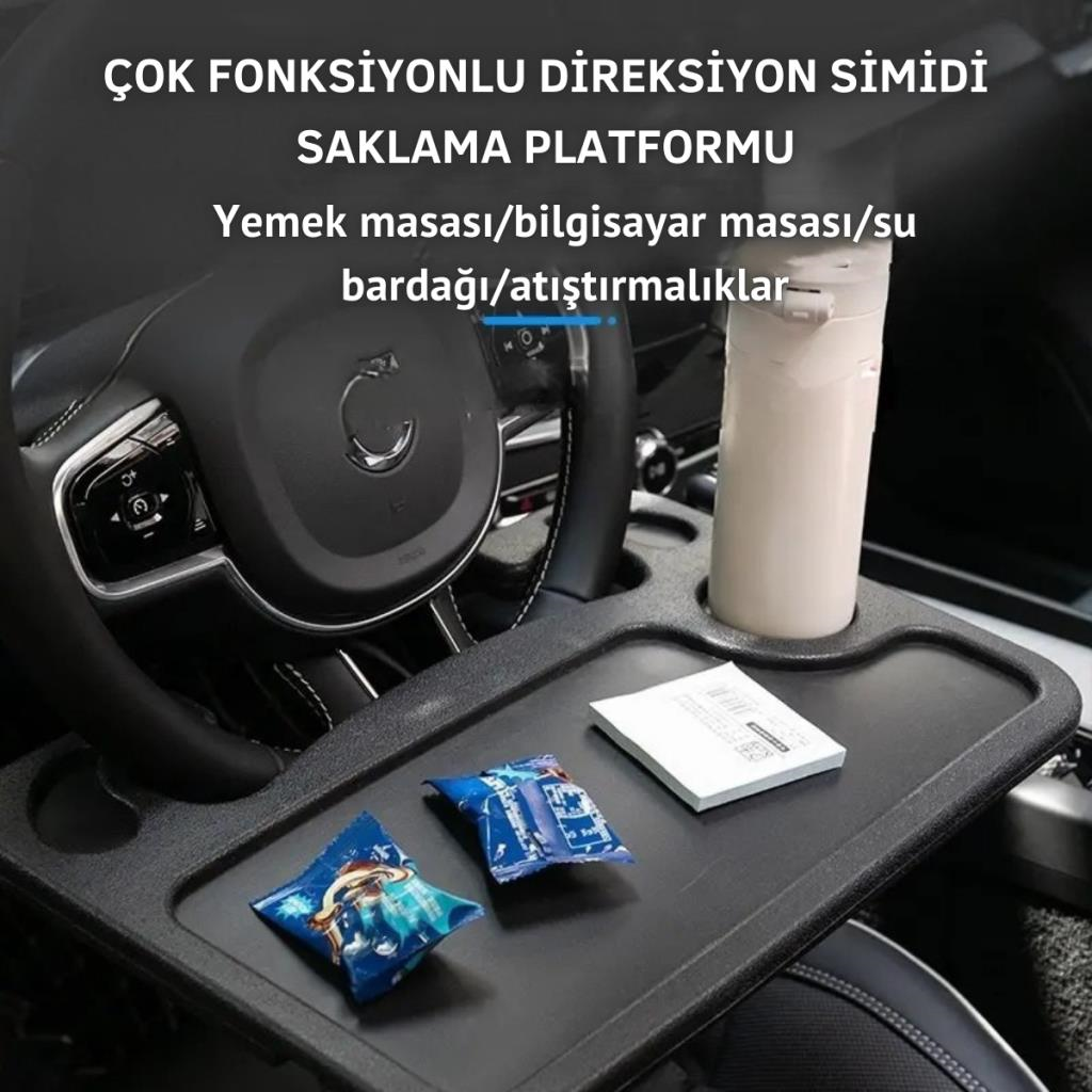 Polham 42x28 CM Tüm Direksiyonlara Uyumlu Araç İçi Direksiyon Masası, Çift Taraflı Yemek ve Çalışma Masası