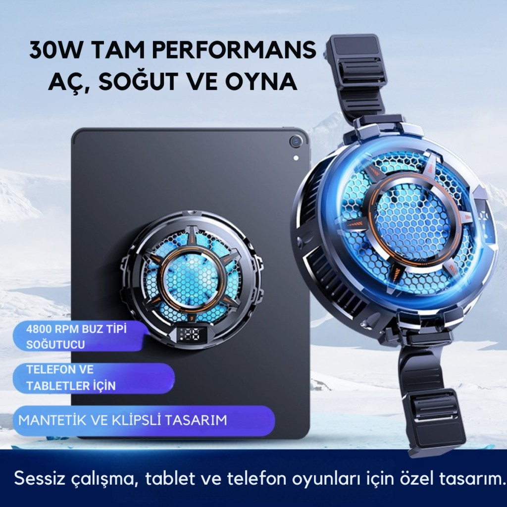 Polham 4800RPM 30W Yüksek Güçlü Telefon ve Tablet Soğutucu Fan – Sessiz, Manyetik ve Klipsli Soğutucu