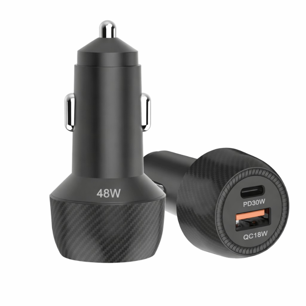 Polham 48W Süper Hızlı Type C ve USB Girişli Araç İçi Şarj Cihazı, PD 30W + QC 18W Çift Port 12V/24V