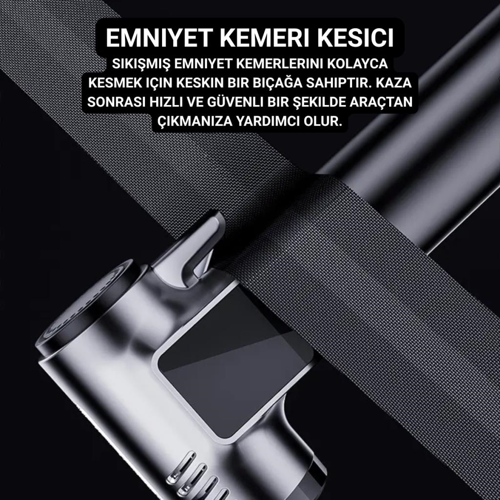 Polham 4in1 150PSİ 4000mAh Şarjlı Araç Lastik Şişirme Pompası, Cam Kırıcı, Kemer Kesici, Led Işıklı,Şarjlı Pompa