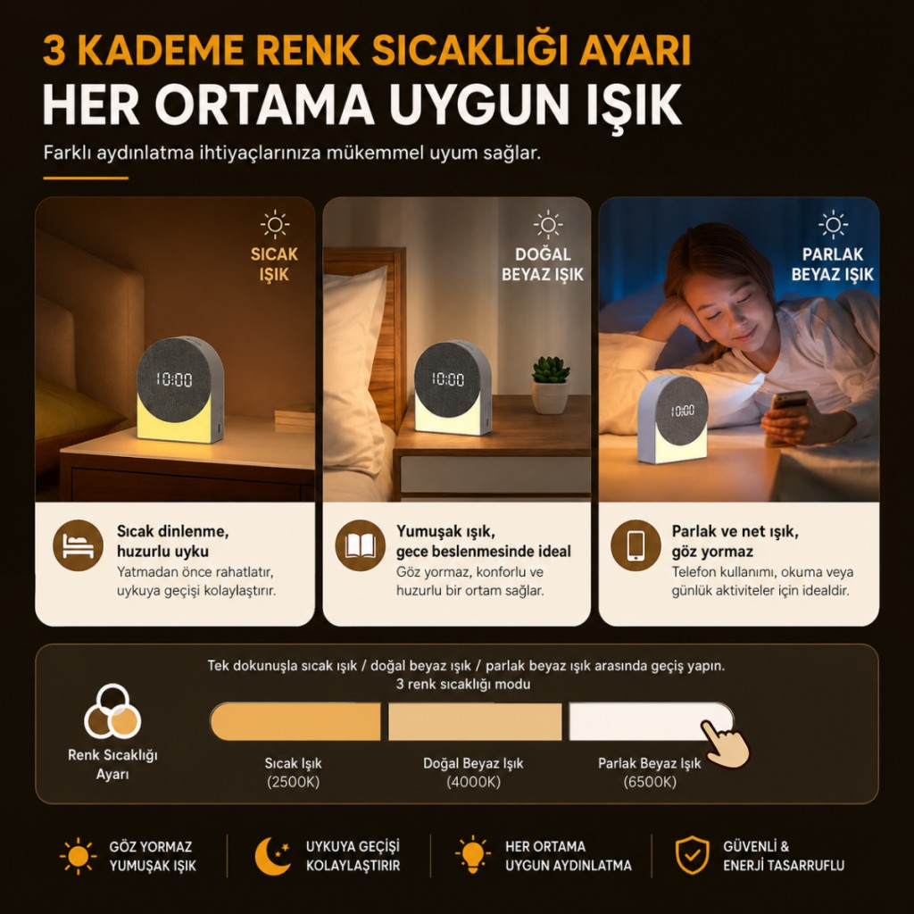 Polham 4in1 Arada Bluetooth Uyku Hoparlörü – Gece Lambası, Dijital Saat, Alarm ve Rahatlatıcı Uyku Sesleri
