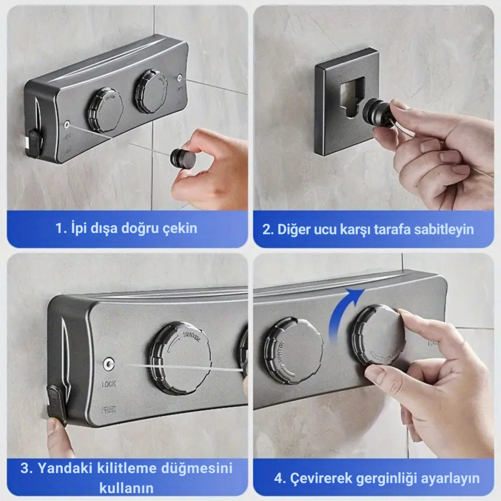 Polham 5.1 Metre Uzayabilir Çift Halatlı Çelik Dayanıklı Çek-Bırak Çamaşır İpi, 40 KG Taşıma Kapasiteli