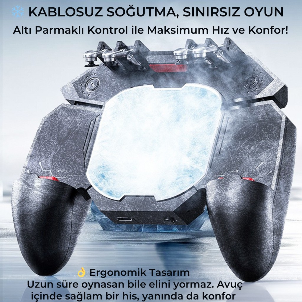 Polham 6 Parmak Kontrollü Radyatörlü Soğutmalı 4000mAh Bataryalı Profesyonel Oyun Gamepadi – PUBG, COD, Free Fire ve Tüm Mobil Oyunlar İçin