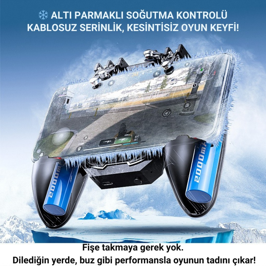 Polham 6 Parmak Kontrollü Radyatörlü Soğutmalı 4000mAh Bataryalı Profesyonel Oyun Gamepadi – PUBG, COD, Free Fire ve Tüm Mobil Oyunlar İçin