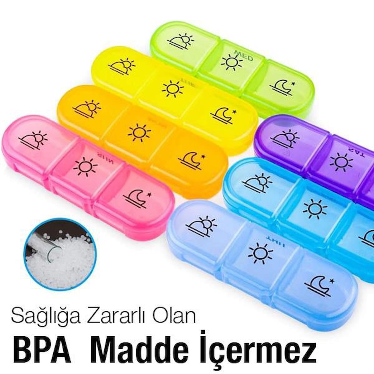 Polham 7 Günlük 21 Gözlü Haftalık İlaç, Hap Saklama Kutusu, Kitlenir Kapaklı, BPA İçermez Saklama Kutusu