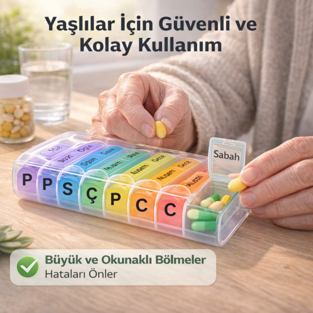 Polham 7 Günlük 28 Bölmeli Kilitli İlaç ve Takviye Kutusu l Yaylı Kutulu l BPA İçermez l Haftalık İlaç Kutusu