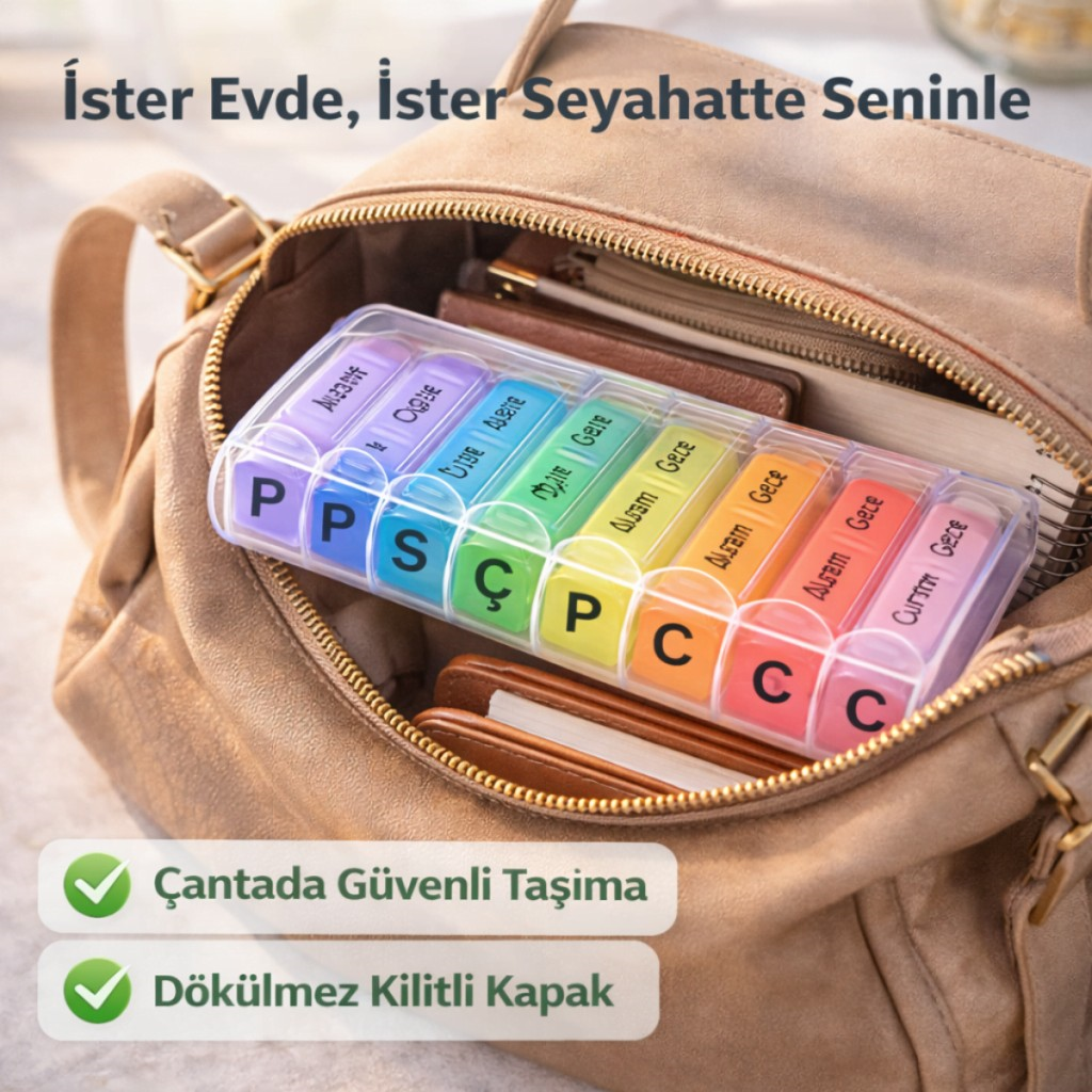 Polham 7 Günlük 28 Bölmeli Kilitli İlaç ve Takviye Kutusu l Yaylı Kutulu l BPA İçermez l Haftalık İlaç Kutusu