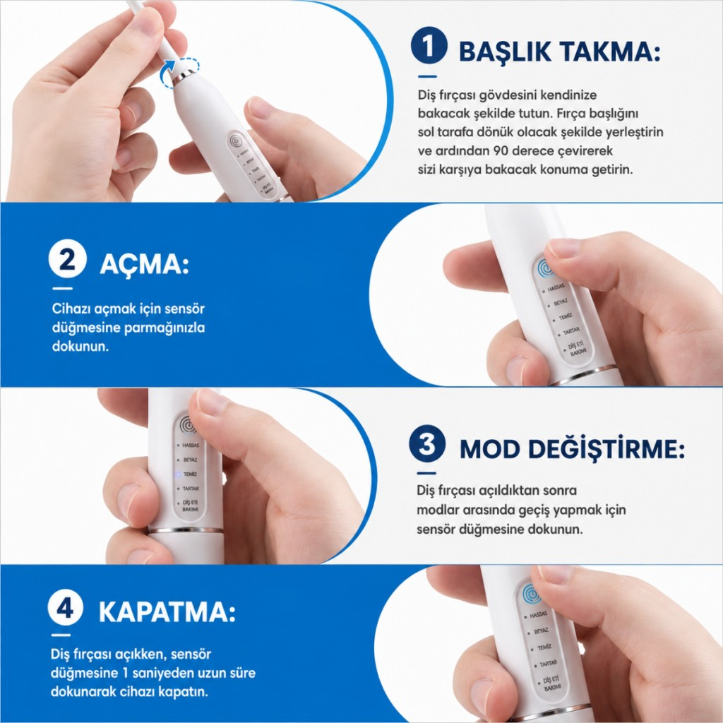POLHAM 7 Parça Elektrikli Diş Fırçası ve Ağız Bakım Seti – 5 Modlu, 800mAh Şarjlı, IPX7 Su Geçirmez