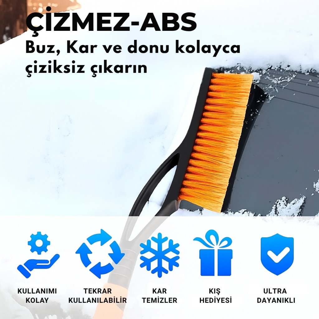 Polham 82CM Uzayabilen Teleskopik Otomobil Buz Kazıyıcı Fırça, Araç Kar Temizleme Çekpası, Kar Küreyici