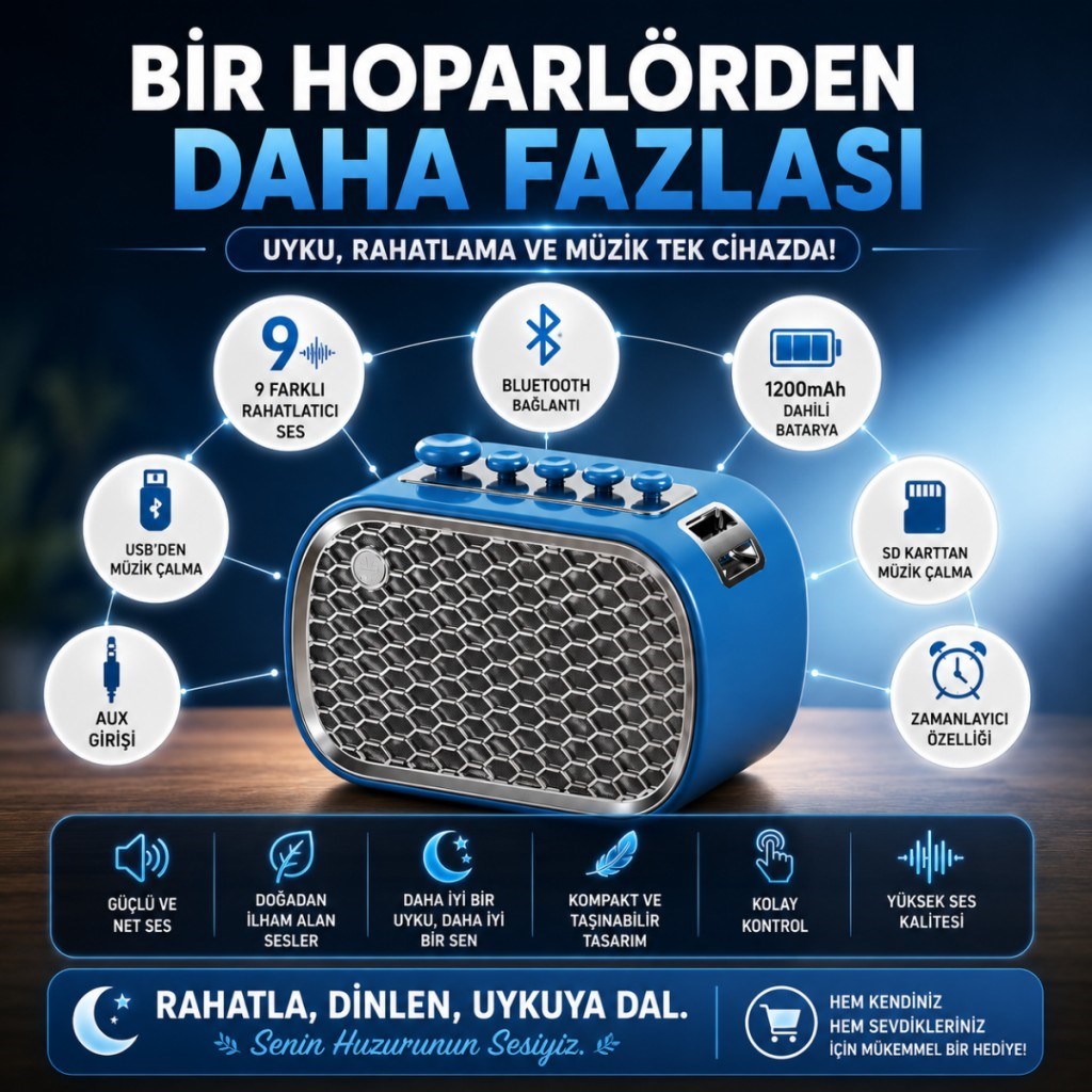 Polham 9 Sesli Uyku Hoparlörü Bluetooth 5.1v, 1200mAh Taşınabilir Rahatlama Cihazı Zamanlayıcı, USB SD Kart AUX 