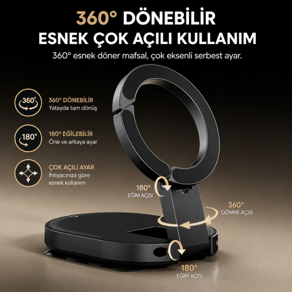Polham Ahtapod Tipi Katlanabilir 360 Derece Döner Manyetik Telefon Tutucu – Güçlü Vakumlu Çok Amaçlı Stand