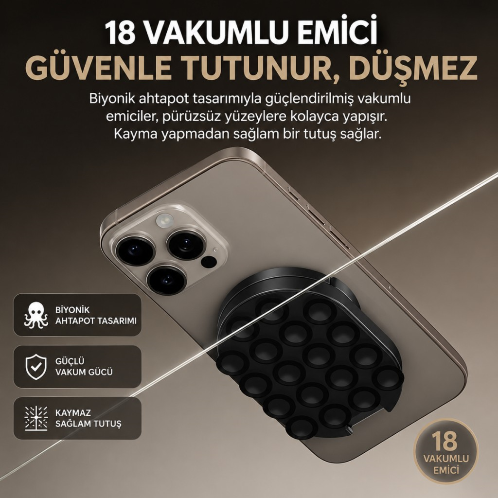 Polham Ahtapod Tipi Katlanabilir 360 Derece Döner Manyetik Telefon Tutucu – Güçlü Vakumlu Çok Amaçlı Stand