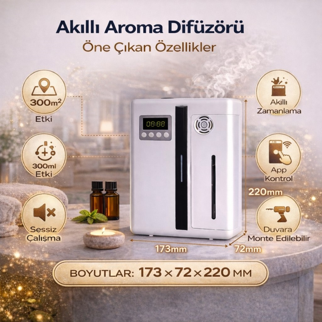 Polham Akıllı Aroma Difüzörü 200ML Profesyonel Koku Makinesi | 300m² Etkili | Zaman Ayarlı l Telefon Kontrollü