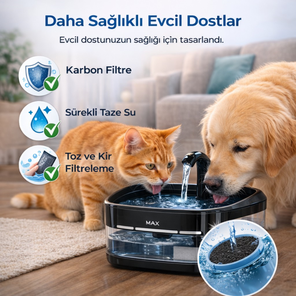 Polham Akıllı Otomatik Kedi Köpek Su Sebili 4.5L | Sessiz Motorlu Sensörlü Pet Su Pınarı | Karbon Filtreli Akıllı Su Kabı