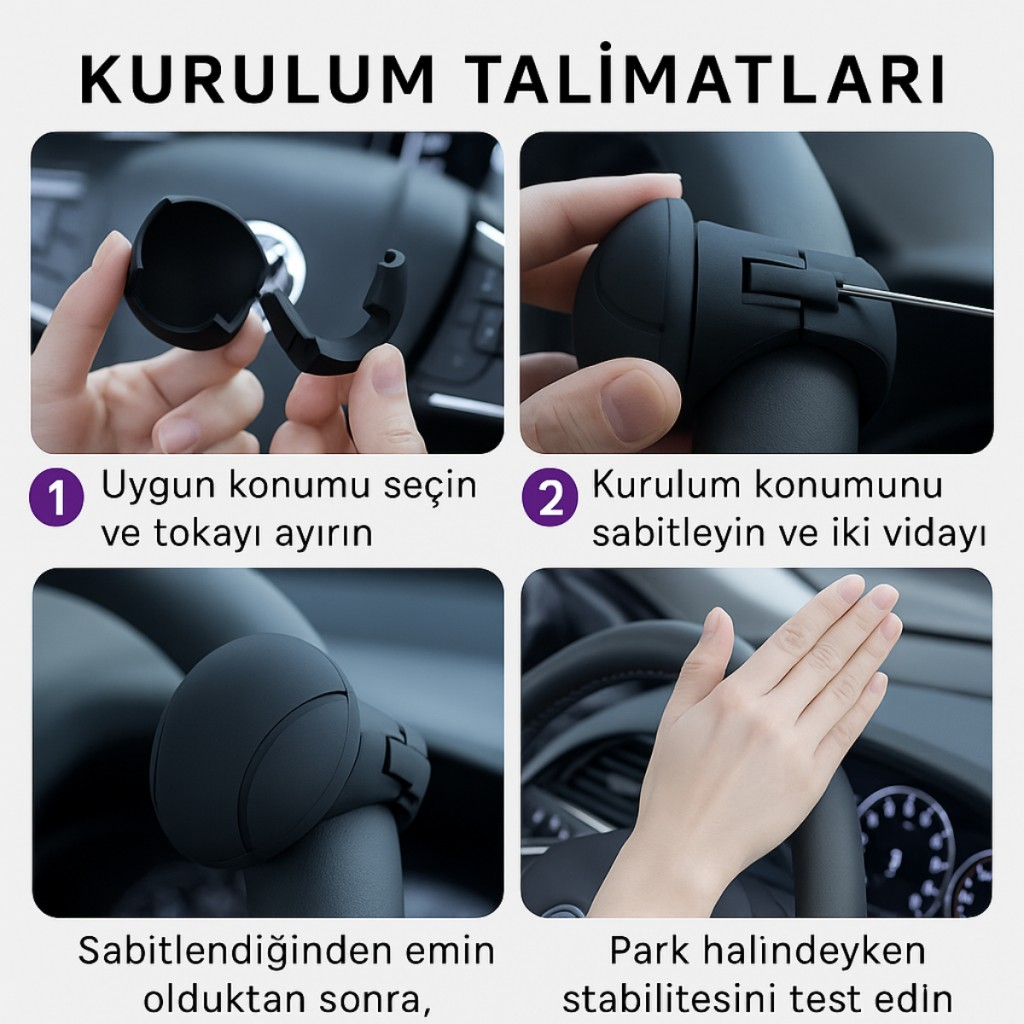 Polham Araç Direksiyon Topuzu 360 Dönebilir, Direksiyon Çizmez, Tüm Araç Direksiyonlarına Uyumlu