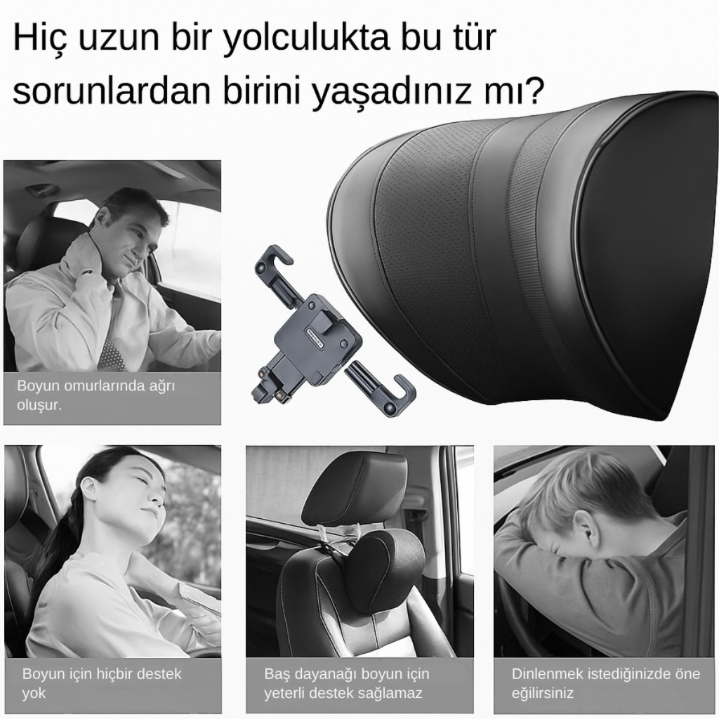 Polham Ayarlanabilir Ergonomik Boyun ve Baş Desteği Yastık / Konforlu Sürüş, Maksimum Destek, Universal